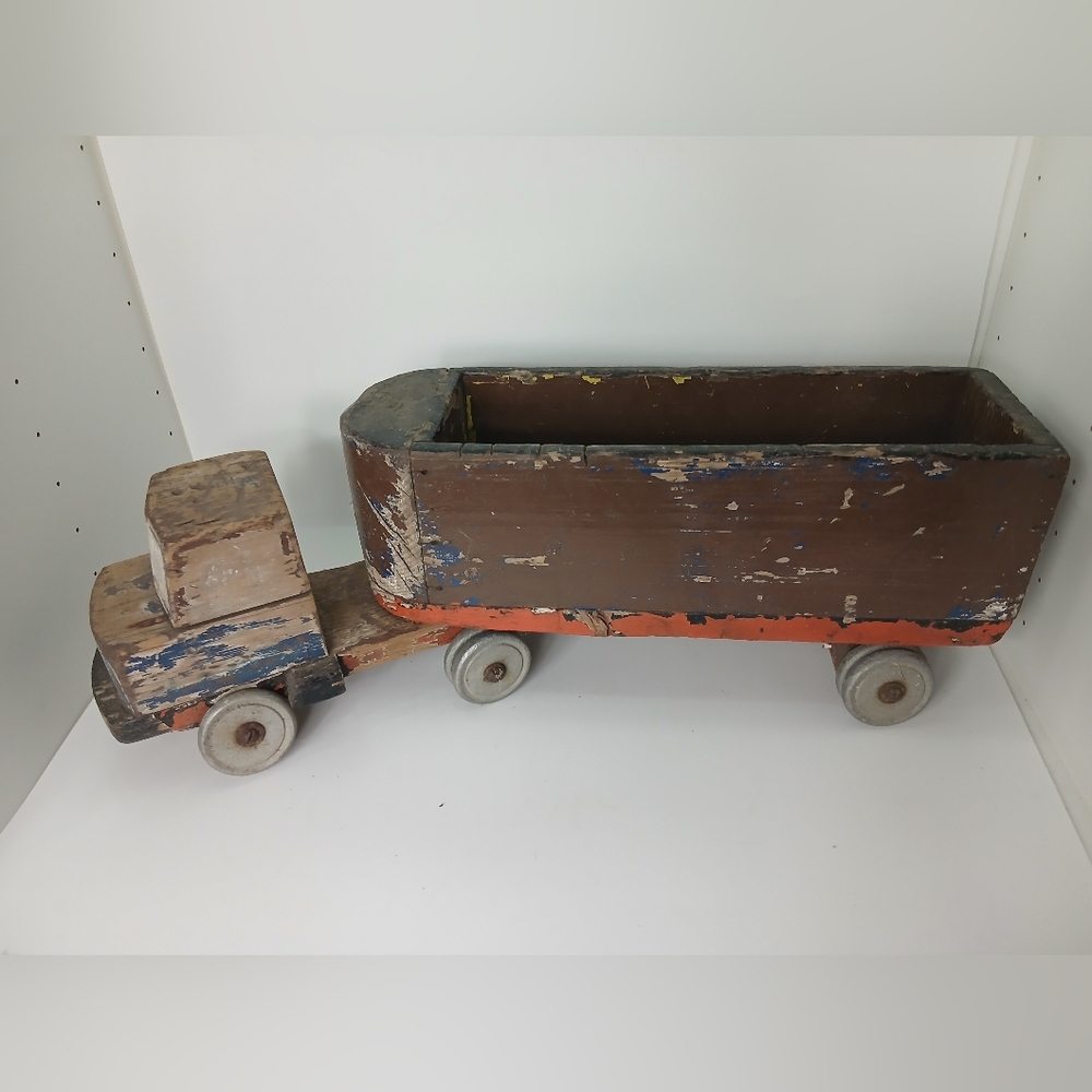 Vintage Wooden Toy Truck with Trailer